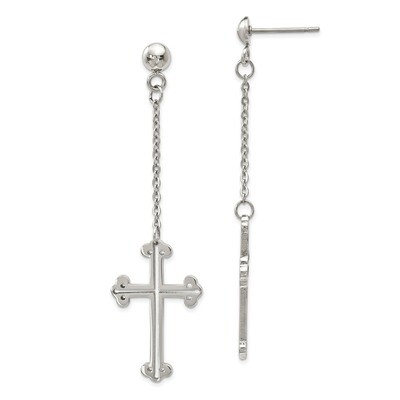 Cross Post Dangle Earrings Stainless Steel Polished SRE1137 by Chisel, MPN: SRE1137, 191101853722