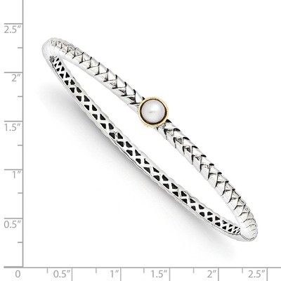 6mm Cultured Pearl Bangle Bracelet Sterling Silver &amp; 14k Gold QTC950, MPN: QTC950, 191101388613