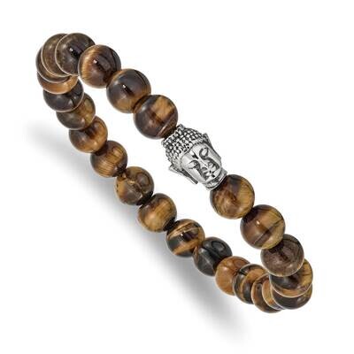 Polished Tiger&#39;s Eye Buddha Stretch Bracelet Stainless Steel Antiqued SRB2508, MPN: SRB2508, 191101…