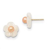 3-4Mm Pink Cultured Pearl with 10Mm Mop Flower Post Stud Earrings 14k Gold XF592EP, MPN: XF592EP, 8…