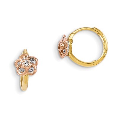 CZ Flower Hinged Hoop Earrings 14k Yellow &amp; Rose Gold GK789, MPN: GK789, 191101363146