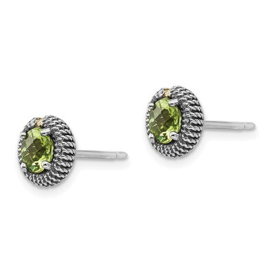 Peridot Post Earrings Sterling Silver &amp; 14k Gold QTC1471, MPN: QTC1471, 191101465949