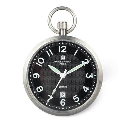 Charles Hubert Open Face Black Dial Pocket Watch Stainless Steel XWA6372, MPN: XWA6372, 848870009781