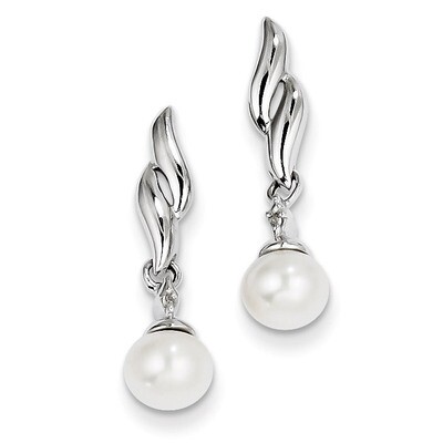 Cultured Pearl Post Earrings Sterling Silver Rhodium-plated Diamond QE9925, MPN: QE9925, 8839574609…