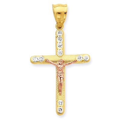 Synthetic Diamond Crucifix Pendant 10k Two-Tone Gold 10C1060, MPN: 10C1060, 886774019239