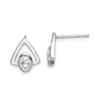 Oval CZ Diamond Brushed Triangle Post Earrings Sterling Silver Rhodium-plated QE15328, MPN: QE15328…