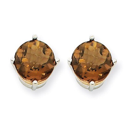 7mm Round Smokey Quartz Earrings 14k White Gold XE74WSQ, MPN: XE74WSQ, 883957098258