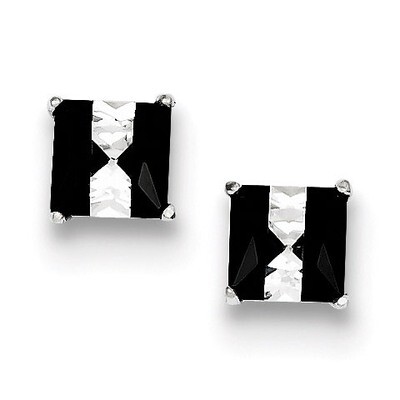 Black and White Colored Diamond 6mm Square Post Earrings Sterling Silver QE9112, MPN: QE9112, 19110…