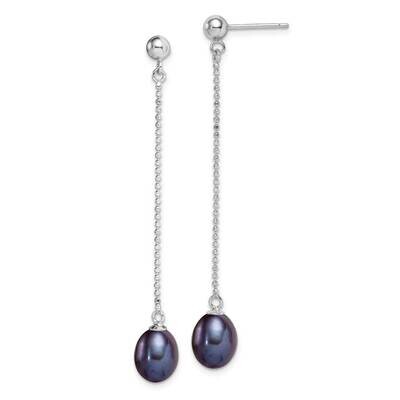 7-8mm Freshwater Cultured Black Pearls Post Dangle Earrings Sterling Silver QE15052, MPN: QE15052, …