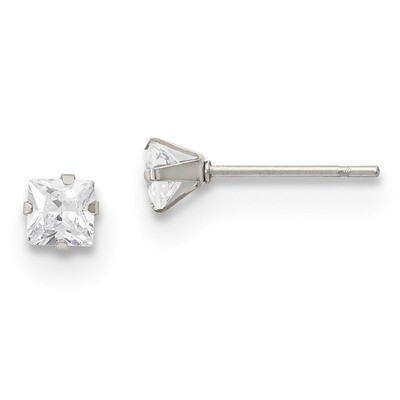 4mm Square Diamond CZ Stud Post Earrings Stainless Steel Polished SRE1100 by Chisel, MPN: SRE1100, …