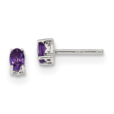 5x3mm Oval Amethyst Post Earrings Sterling Silver Rhodium-plated QBE29FEB, MPN: QBE29FEB, 191101048…