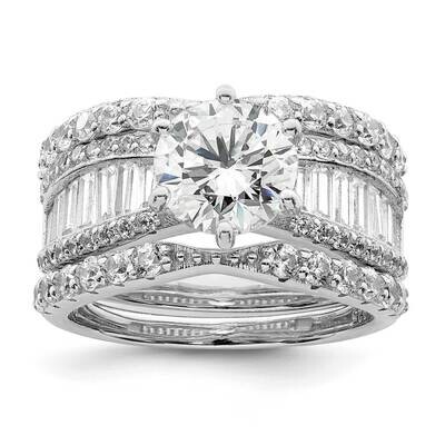 Rhodium-Plated CZ Diamond Trio 3 Ring Set Sterling Silver Polished QR7301, MPN: QR7301,
