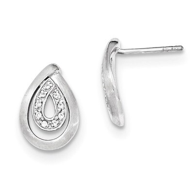 Brushed CZ Post Earrings Sterling Silver QE12443