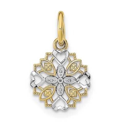 Rhodium Cut-Out Heart Edge Flower Charm 10k Gold 10K9527, MPN: 10K9527,