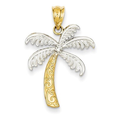 Diamond Palm Tree Pendant 14K Gold &amp; Rhodium YC1112, MPN: YC1112, 883957146515