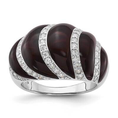 Sterling Silver Polished CZ &amp; Brown Enamel Ring SSCMEI18190-5.5