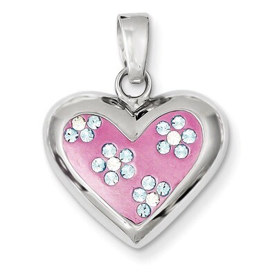 Sterling Silver Rhodium &amp; Ferido Stellux Crystal Heart Pendant QP2515