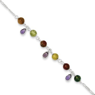 9 Inch Jasper Anklet Bracelet Sterling Silver Fancy QG1402-9, MPN: QG1402-9, 886774081083