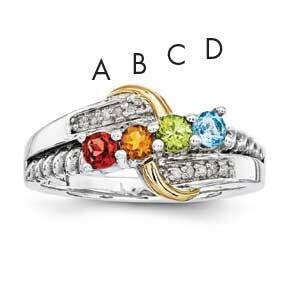 Four-Stone and Diamond Mother&#39;s Ring Sterling Silver &amp; 14k Gold QMR37/4SY-10, MPN: QMR37_4--6,