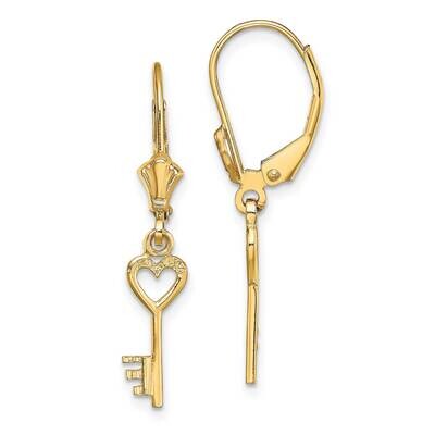 Heart Key Leverback Earrings 14k Gold Polished TF1797, MPN: TF1797, 637218176984