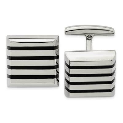 Black Rubber Square Cufflinks Stainless Steel Polished SRC331 by Chisel, MPN: SRC331, 886774622101