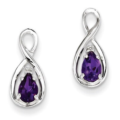 Amethyst Post Earrings Sterling Silver Rhodium-plated Diamond QE9928AM, MPN: QE9928AM, 883957526072