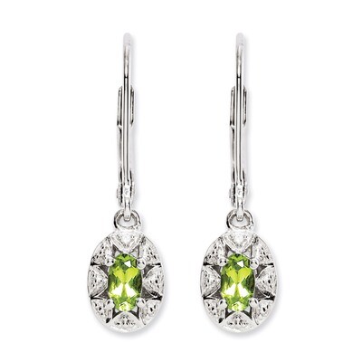 August Peridot Earrings Sterling Silver Diamond QBE10AUG, MPN: QBE10AUG, 886774187389