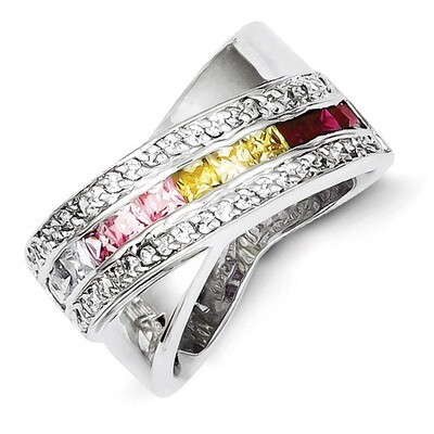 Multicolored Diamond Ring Sterling Silver QR1389, MPN: QR1389, 883957181486