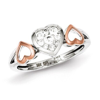 Sterling Silver 14k Gold Rose Plated Diamond Three Heart Ring QR5629-8