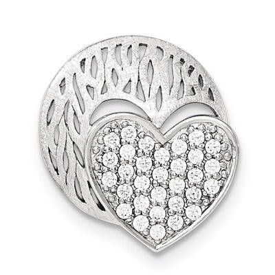 Polished And Brushed Disc With CZ Heart Slide Sterling Silver QP4139