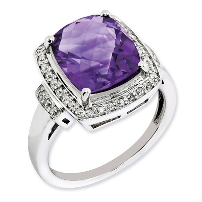 Amethyst Ring Sterling Silver Diamond QR3030AM, MPN: QR3030AM, 883957360904