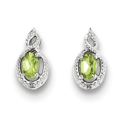 Peridot &amp; Diamond August Earrings Sterling Silver QBE18AUG, MPN: QBE18AUG, 883957518534