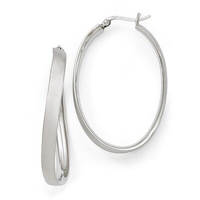 Leslie&#39;s Rhodium-plated Satin Oval Hoop Earrings - Sterling Silver HB-QLE489, MPN: QLE489, 88677496…