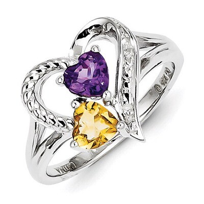 Amethyst Citrine Diamond Ring Sterling Silver QR4568CI, MPN: QR4568CI, 883957680507