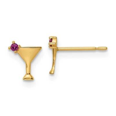 Pink Red CZ Diamond Martini Post Earrings 14k Gold YE2111, MPN: YE2111, 191101786167