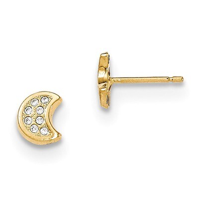 CZ Diamond Moon Post Earrings 14k Gold Polished YE1745, MPN: YE1745, 191101363535