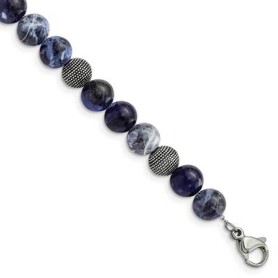 Polished Sodalite 7.5 Inch with 1 Inch Extension Bracelet Stainless Steel Antiqued SRB2973-7.5, MPN…