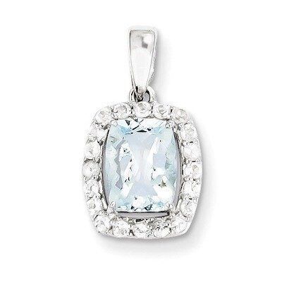 White Topaz &amp; Aquamarine Pendant Sterling Silver Rhodium-plated QP2994AQ, MPN: QP2994AQ, 8839574813…
