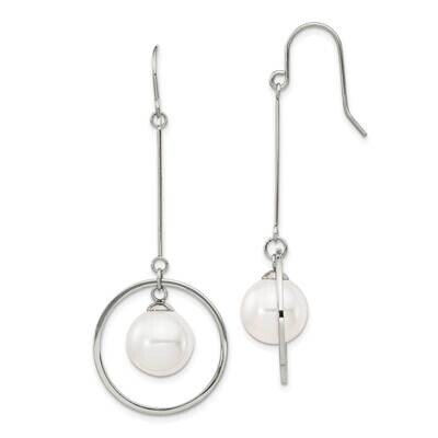 Simulated Pearl Shepherd Hook Dangle Earrings Stainless Steel Polished SRE1366, MPN: SRE1366, 19110…