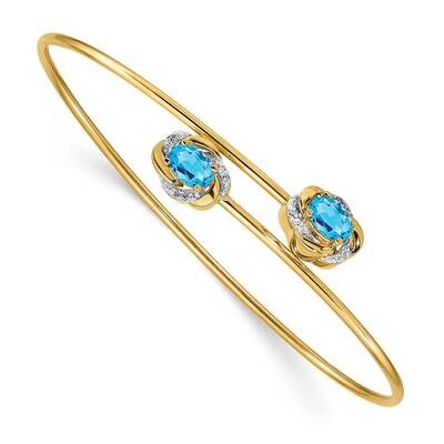 0.03Ct Diamond &amp; 1.1Ct. Blue Topaz Flexible Bangle 14k Polished Gold BM4502-BT-003-YA, MPN: BM4502-…