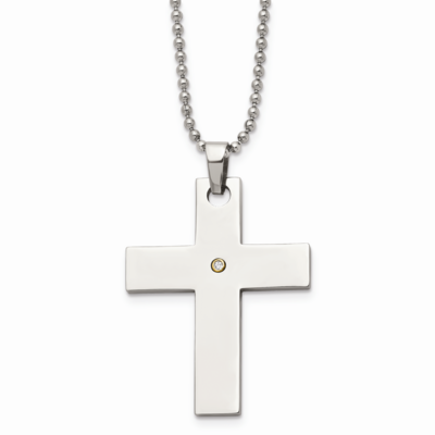 14k Gold Accent 2 pt. Diamond Cross Necklace Stainless Steel SRN491-22 by Chisel, MPN: SRN491-22, 8…