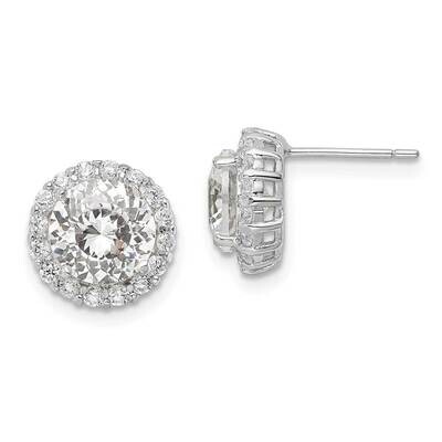 Cheryl M Rhodium-Plated White CZ Diamond Halo Stud Post Earrings Sterling Silver QCM1470, MPN: QCM1…