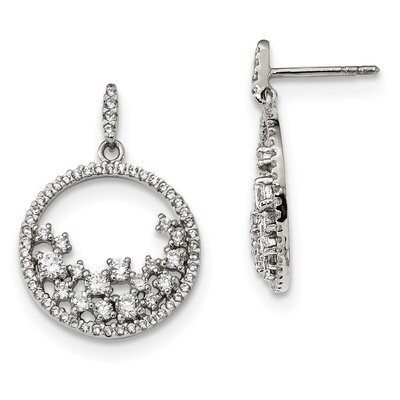 CZ Diamond Circle Dangle Post Earrings Sterling Silver QE13735, MPN: QE13735,