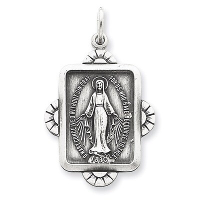 Miraculous Medal Antiqued Sterling Silver QC5510, MPN: QC5510, 191101182976