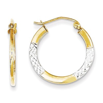 Diamond Cut 2.5x20mm Hoop Earrings 10K Gold &amp; Rhodium 10TC325, MPN: 10TC325, 883957430140