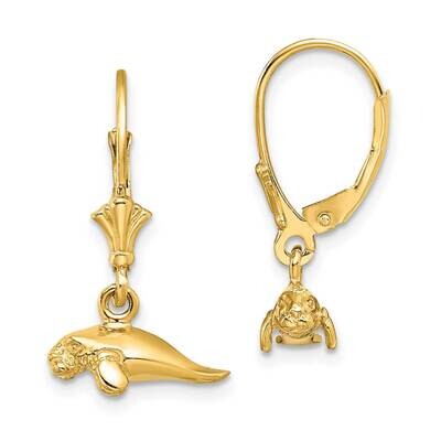 Mini Manatee Leverback Earrings 14k Gold 3-D Polished TF1783, MPN: TF1783, 637218176762