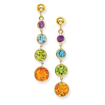 Muti-Gemstone Dangle Post Earrings 14k Gold YE1376, MPN: YE1376, 191101635342