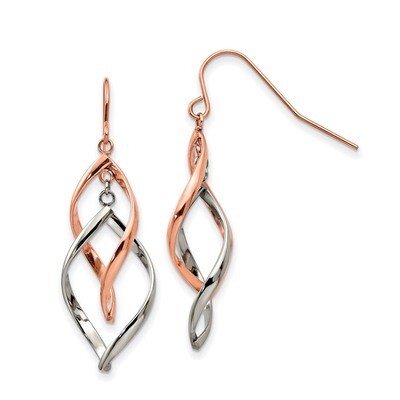 2 tone Rose IP-plated Dangle Shepherd Hook Earring Stainless Steel Polished SRE1279 by Chisel, MPN:…