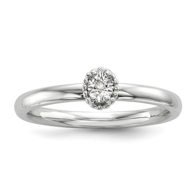 .01ct. Diamond Oval Shape Ring Sterling Silver Rhodium Polished QR6792, MPN: QR6792, 883957638799