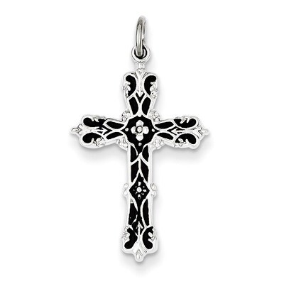 Black Epoxy Cross Pendant Sterling Silver QC7260, MPN: QC7260, 883957479224